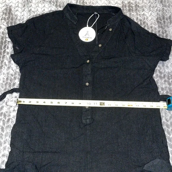 Anrabess Black Linen Blend Romper/Jumpsuit. Wide Leg w waist tie belt.  Large. - Picture 6 of 14